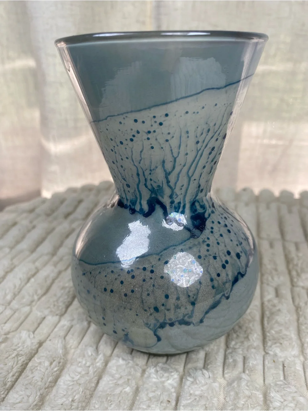 Vintage Simron (Israel) Hand Painted Art Glass Gourd Vase